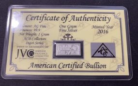One Gram Fine Silver American Certified Bullion