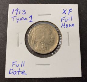 1913 Type 1 Raised Mount Buffalo Nickel