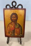 Painted Icon Jesus on Wood Block