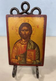Painted Icon Jesus on Wood Block