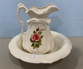 Hand Made Ceramic Water Pitcher and Bowl