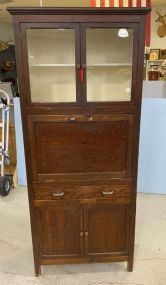 Mid 20th Century Oak Kitchen Cabinet Hutch