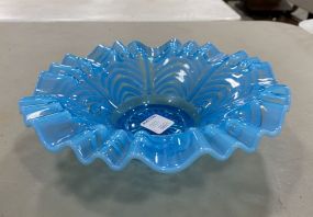 Fenton Style Crimped Blue Glass Bowl