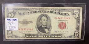 1953 B $5 Red Seal Note VG
