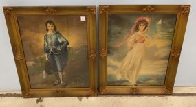 Pair of Antique Replicas Blue Boy and Pink Girl Prints