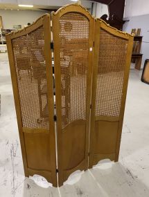 Wood and Cane Three Panel Screen