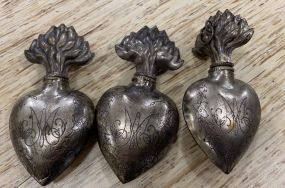 Three Silver Plated Heart Containers