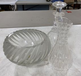 Three Heavy Glass Bowl and Decanters