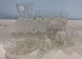 Depression Glass Pieces and Crystal Glassware
