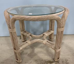 White Wicker Oval Side Table