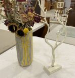 Art Pottery Vase and Metal Jewelry Tree
