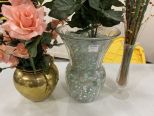 Glass Flower Vase, Footed Glass Vase, Brass Urn Planter