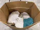 Large Box of Bed Spreads, Pillow Case, and Throw Pillows