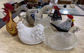 Group of Glass and Pottery Roosters