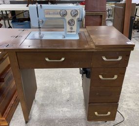 Cherry Sewing Machine Cabinet with Machine