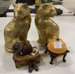 Pair of Resin Gold Gilt Cougars and Trinket Boxes