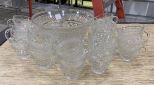 Pressed Glass Punch Bowl and Cups