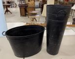Decorative Metal Tub and Tall Bucket