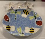 Large Ceramic Butterfly Bowl and Ceramic White Serving Dish