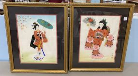 Pair of Geisha Hand Colored Artwork Framed