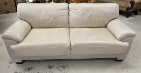Two Cushion White Leather Sofa