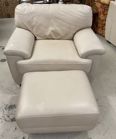 Large White Leather Chair and Ottoman