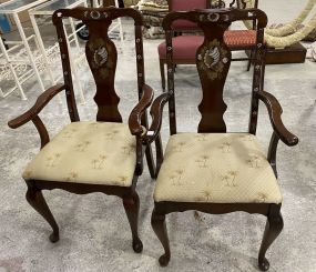 Modern Pair of Queen Anne Style Arm Chairs