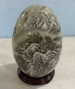 Oriental Pottery Egg on Stand