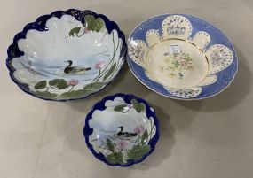 Two Oriental Hand Painted Duck Bowls and Hand Painted bowl