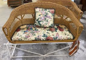 Wicker Bench on Iron Base