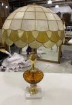 Mid Century Amber Glass Vase Lamp