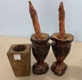 Wood Carved Candle Holders