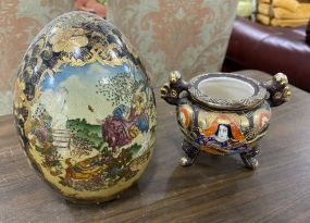 Japanese Hand Painted Egg and Footed Vase