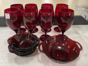 Red Glass Wine Glasses, and Red Bowls