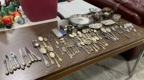Group of Silver Plate Flatware and Serving Pieces