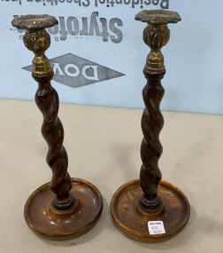 Pair of Antique Barley Twist Candle Sticks