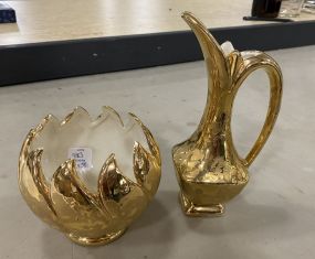 Gold Gilt Plated Pitcher and Vase