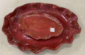 Red Crimped Rimmed Stoneware Platters