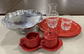 Red Serving Ware and Metal Cake Stand