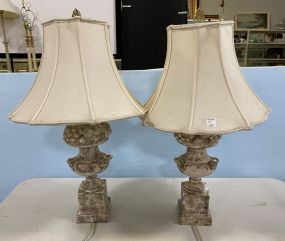 Pair of Plastic Concrete Style Urn Lamps