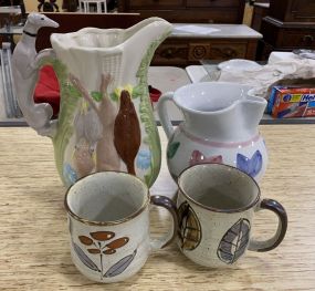 Group of Pottery Pitchers and Mugs