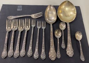 Ornate Sterling Serving Spoons, Forks, and Spoons