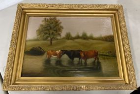 Vintage Oil Painting of Cows