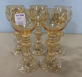 Five Amber Art Glass Goblets
