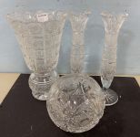 Group of Etched Crystal Pieces