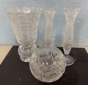 Group of Etched Crystal Pieces