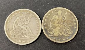 Two 1873 Liberty Seated Half Dollars