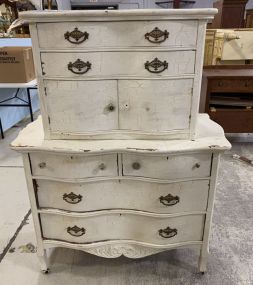 Antique Painted Bow Front Chest on Chest