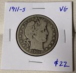 1911-S Barber Half Dollar VG