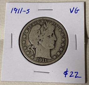 1911-S Barber Half Dollar VG